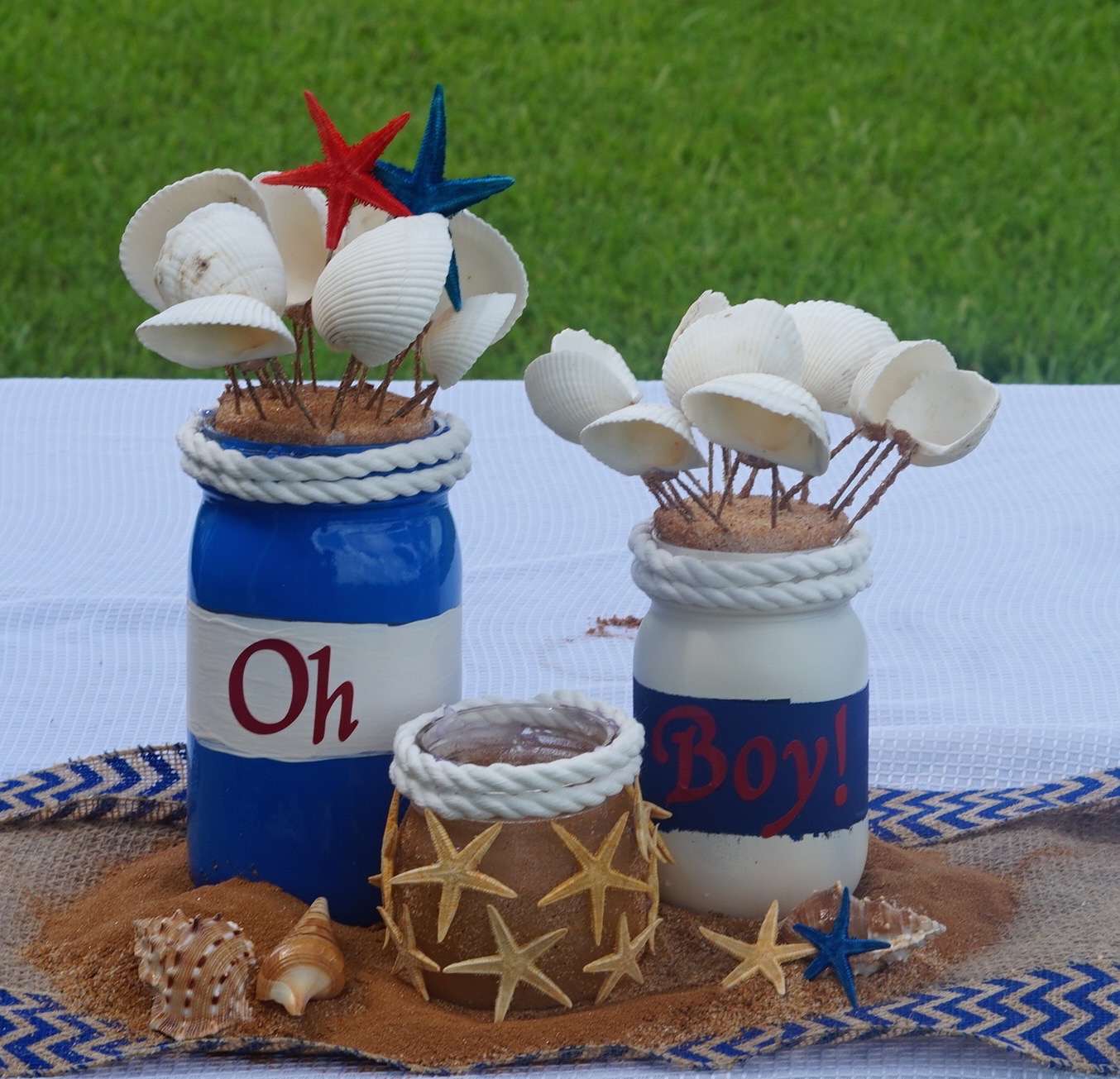 Boy baby shower centerpieces with sales mason jars