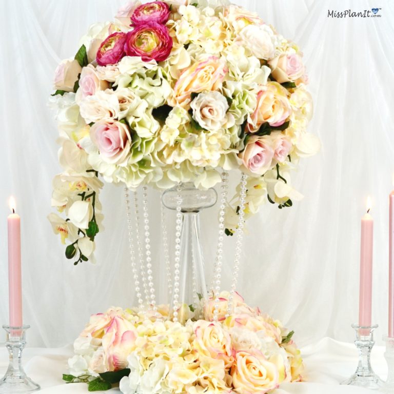 DIY Pearls and Pink Wedding Flowers Centerpiece