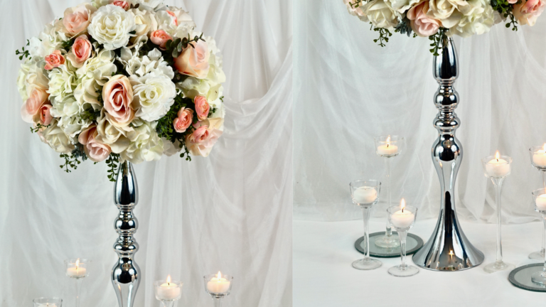 Tall Rose Candlestick Wedding Centerpiece