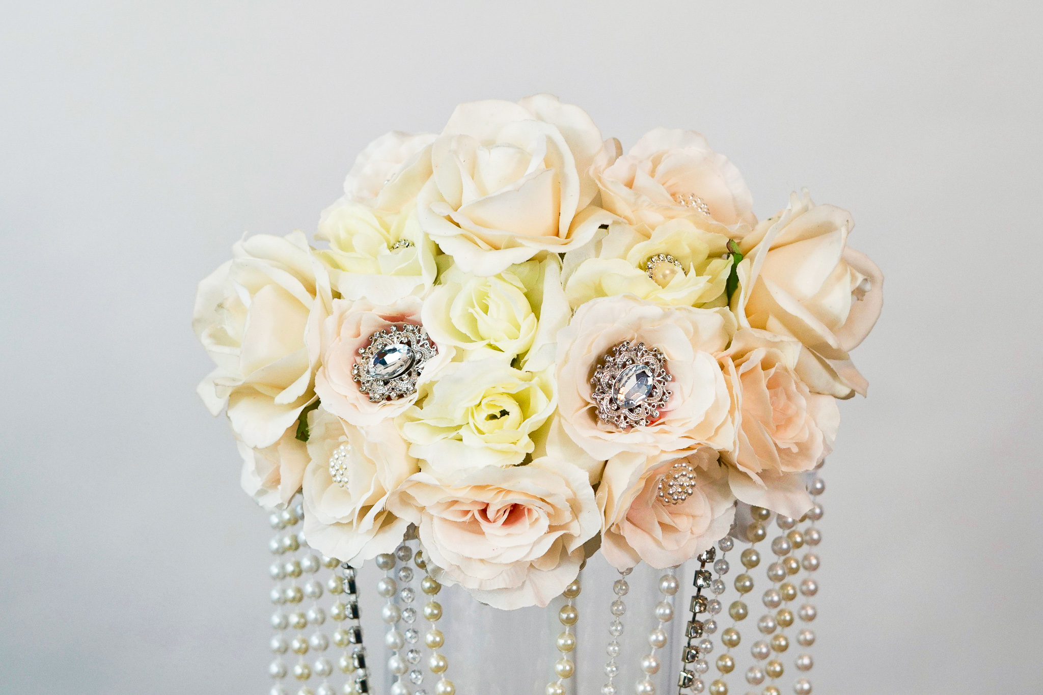 DIY Elegant Brooch and Pearl Cascading Bridal Bouquet