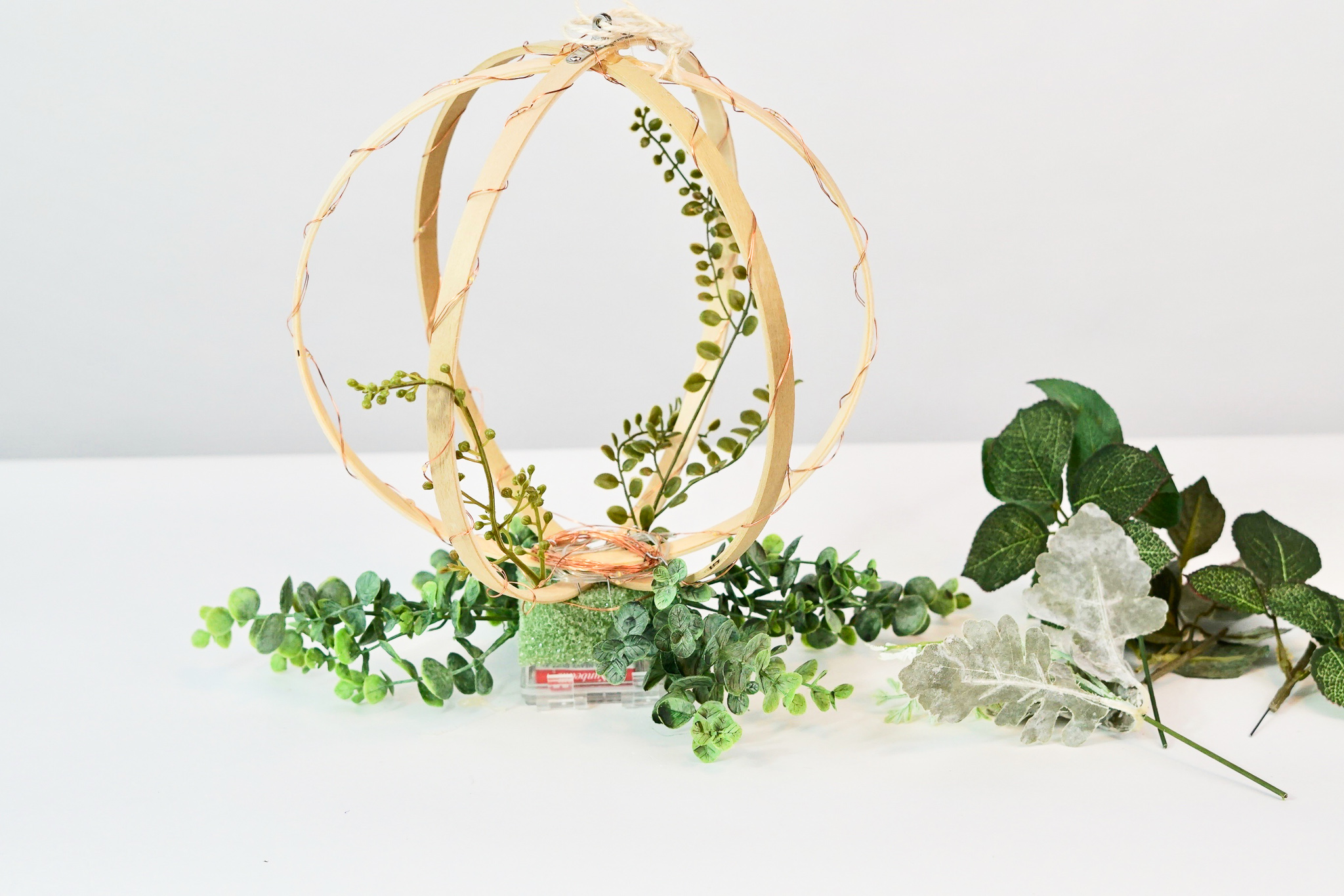 DIY Lighted Hanging Embroidery Hoop Orb Wedding Decor 