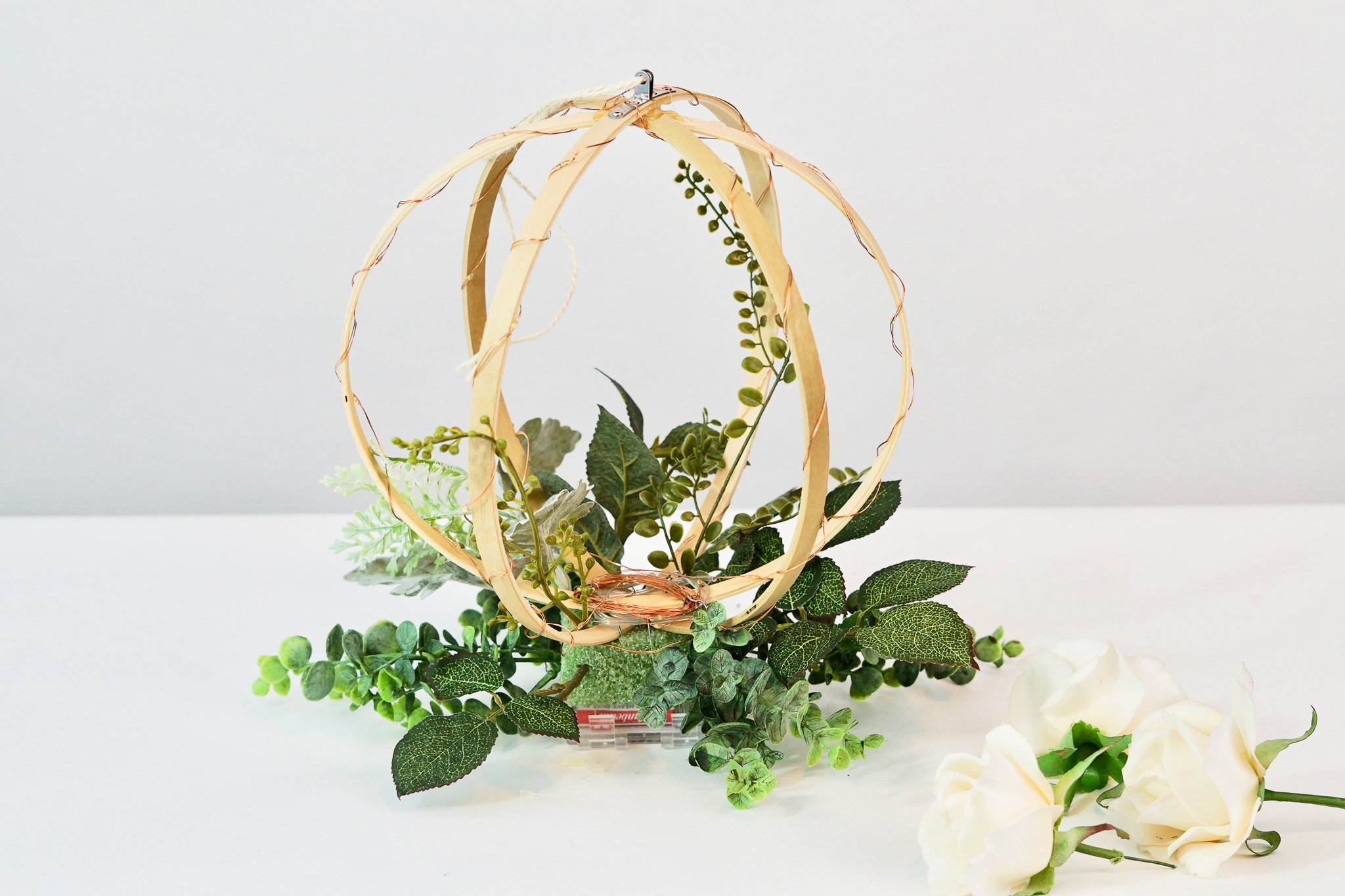 DIY Lighted Hanging Embroidery Hoop Orb Wedding Decor 