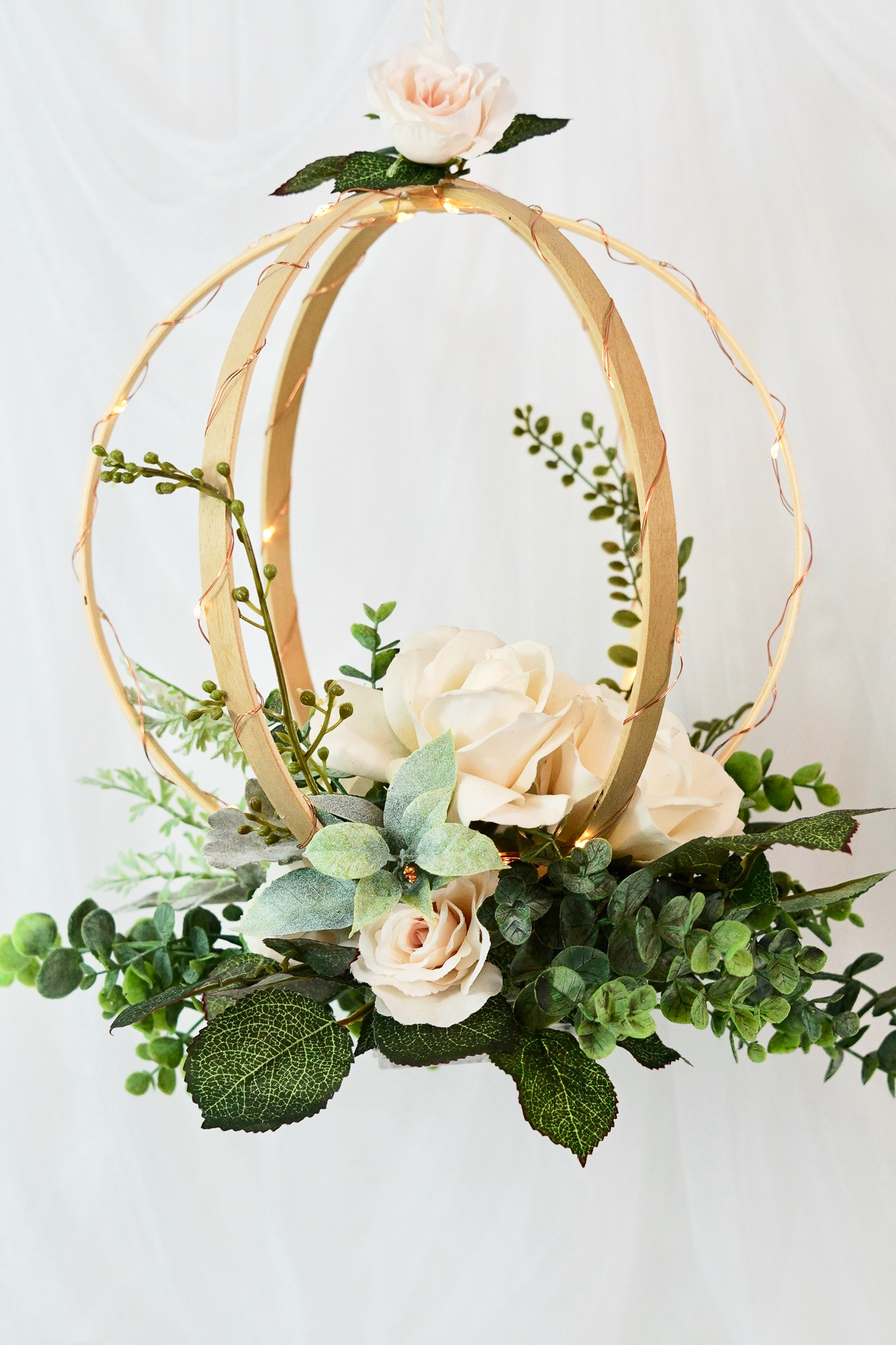 DIY Lighted Hanging Embroidery Hoop Orb Wedding Decor 