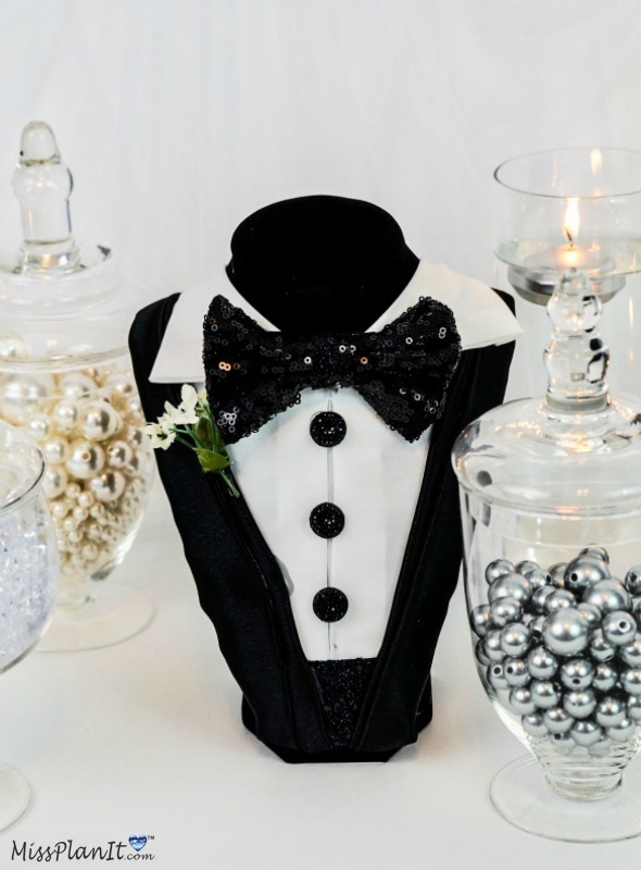 DIY No Sew Grooms Tuxedo Wedding Centerpiece