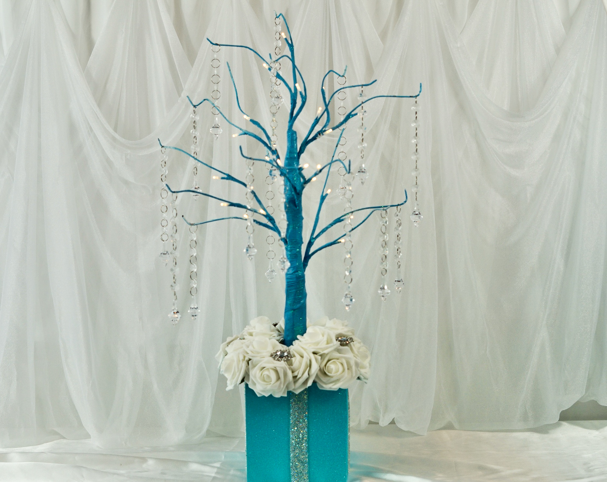 DIY Tall Jeweled Tree Tiffany Blue Wedding Centerpiece
