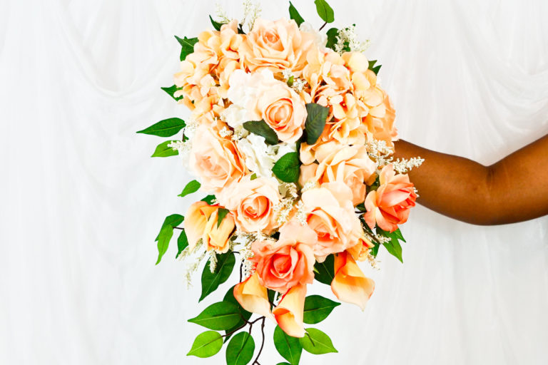 Peach flowers wedding bouquet