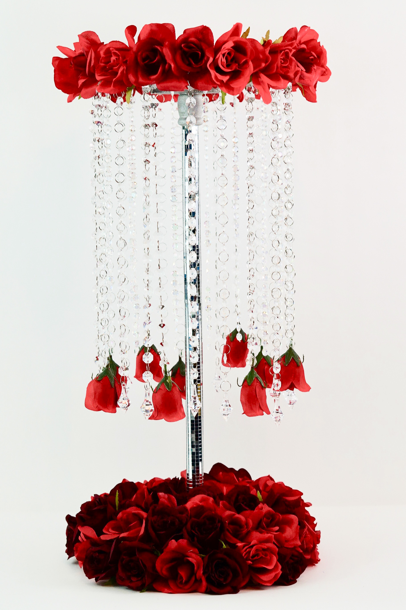 DIY Tall Rose Chandelier Wedding Centerpiece