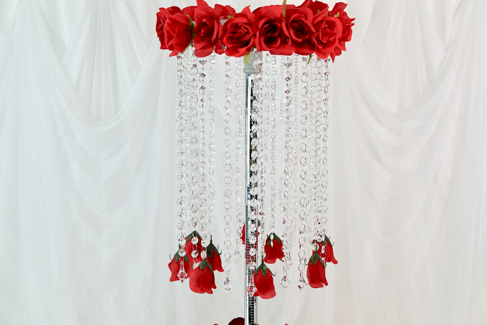DIY Tall Rose Chandelier Wedding Centerpiece