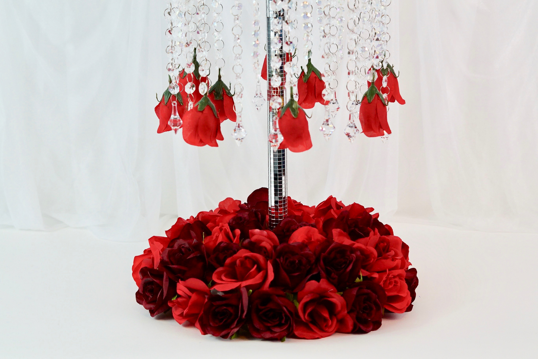 DIY Tall Rose Chandelier Wedding Centerpiece