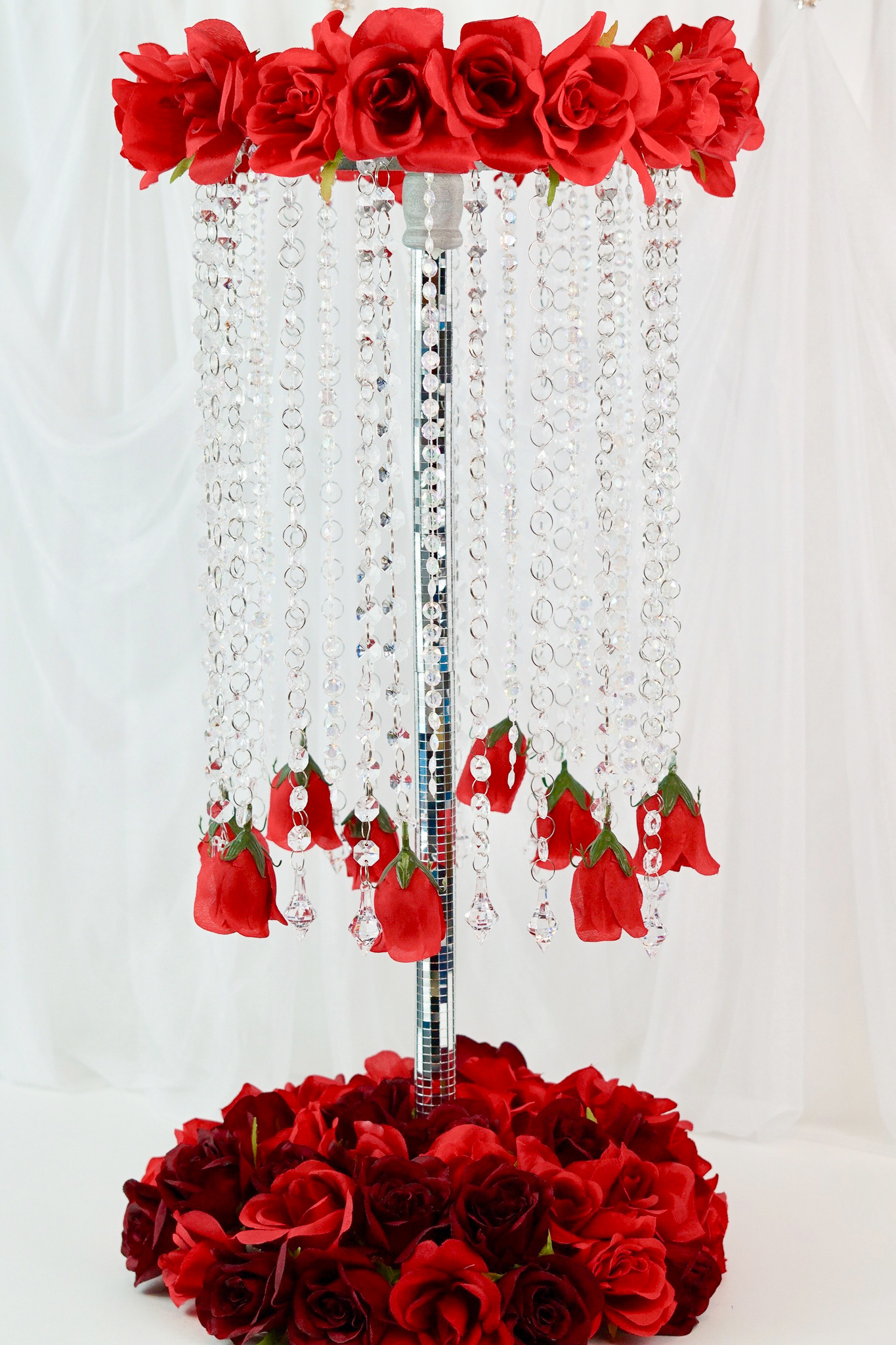 DIY Tall Rose Chandelier Wedding Centerpiece