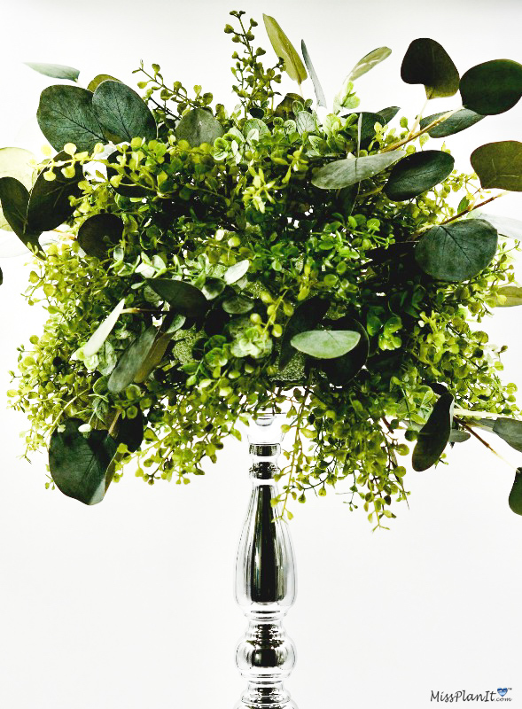 Tall Green Tree Centerpieces with Hanging Candles at Front & Palmer  Tree  wedding centerpieces, Tall wedding centerpieces, Tree centrepiece wedding