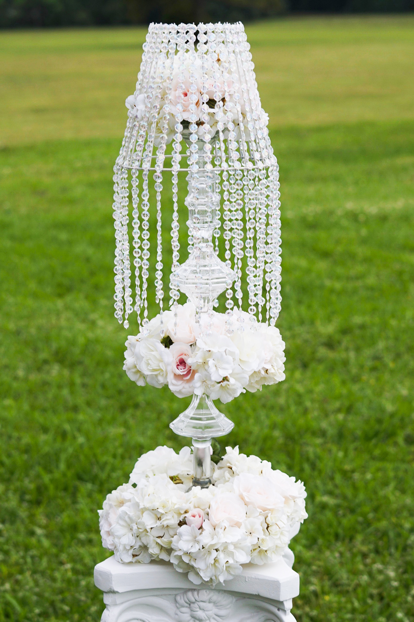 Tall Champagne and Blush Wedding Centerpiece