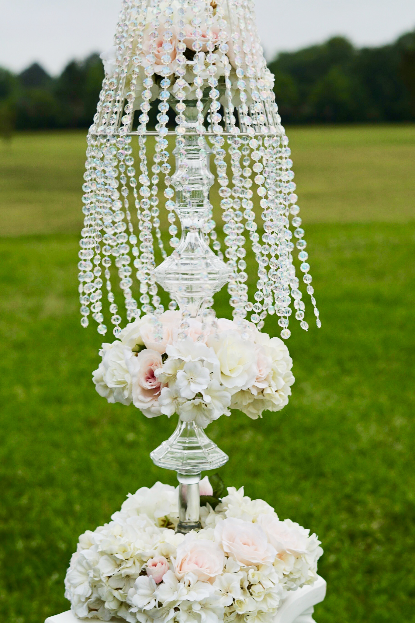 Tall Champagne and Blush Wedding Centerpiece